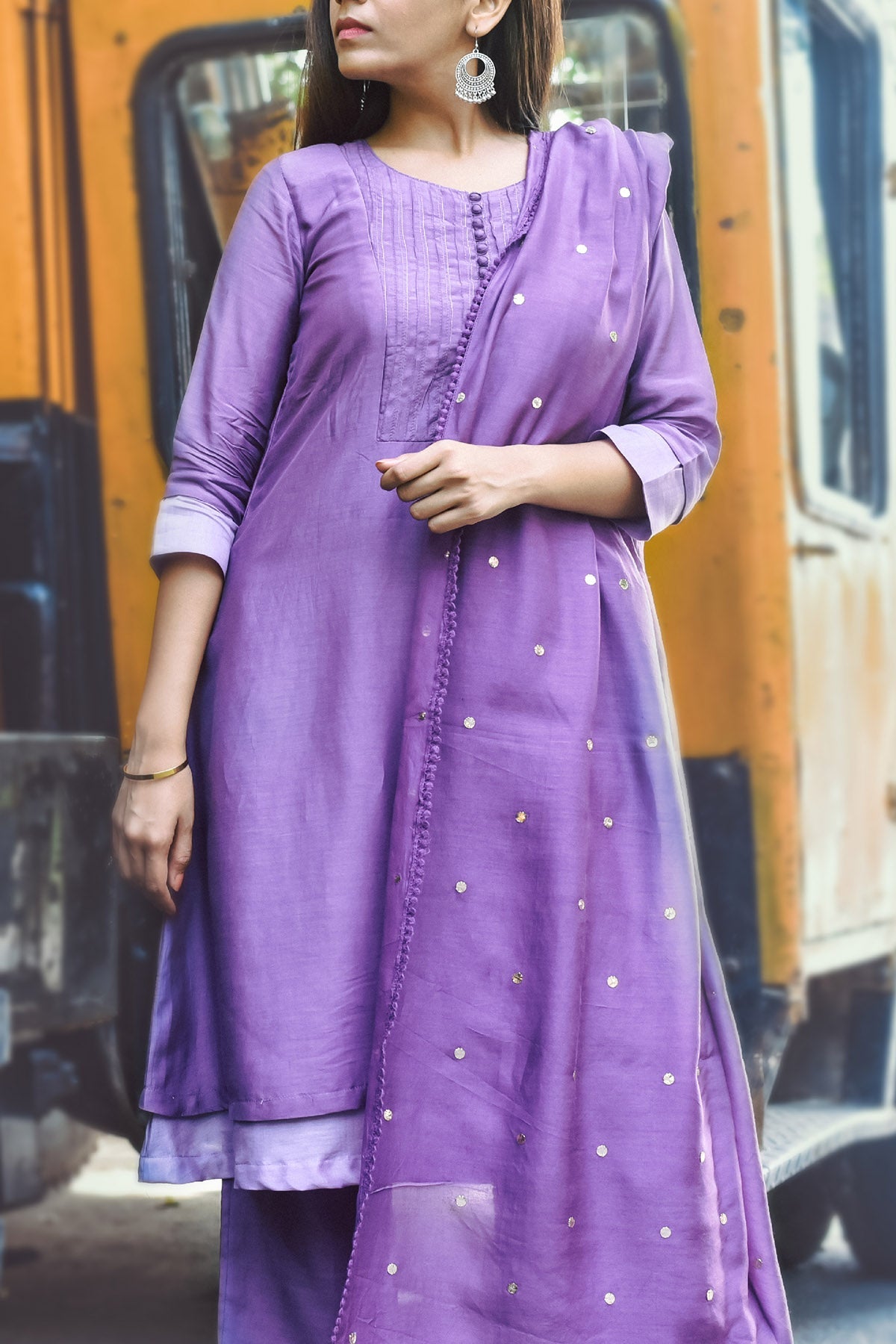 Buy Periwinkle Layered Kurta Set for women by The Hemming Bird online available at scrollnshops