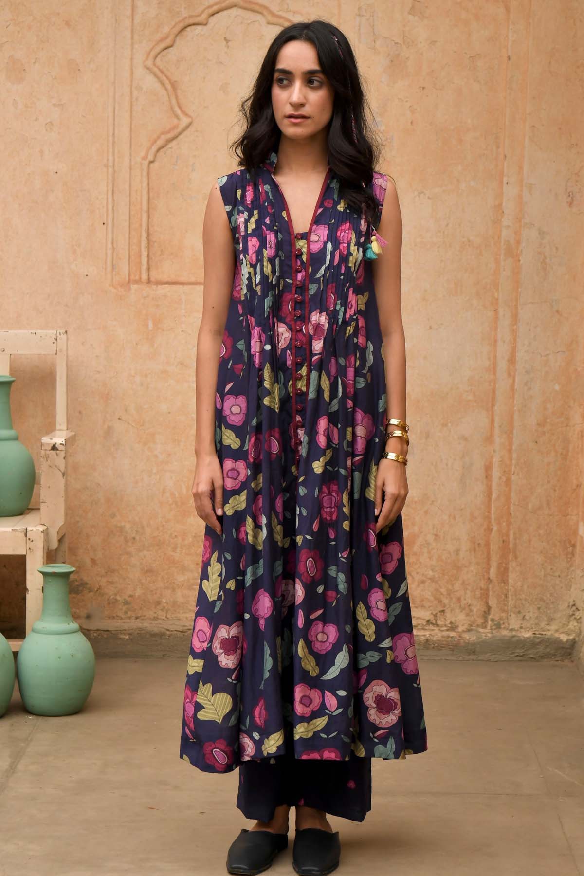 Taro India Persian Blue Printed Kurta Set for women online at ScrollnShops