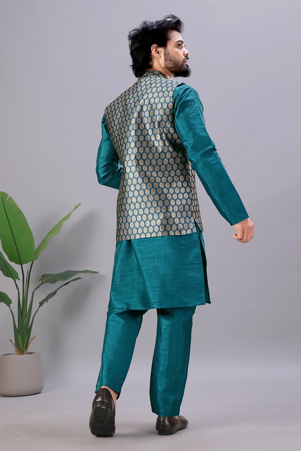 Petrol Blue Cotton Bundi Jacket