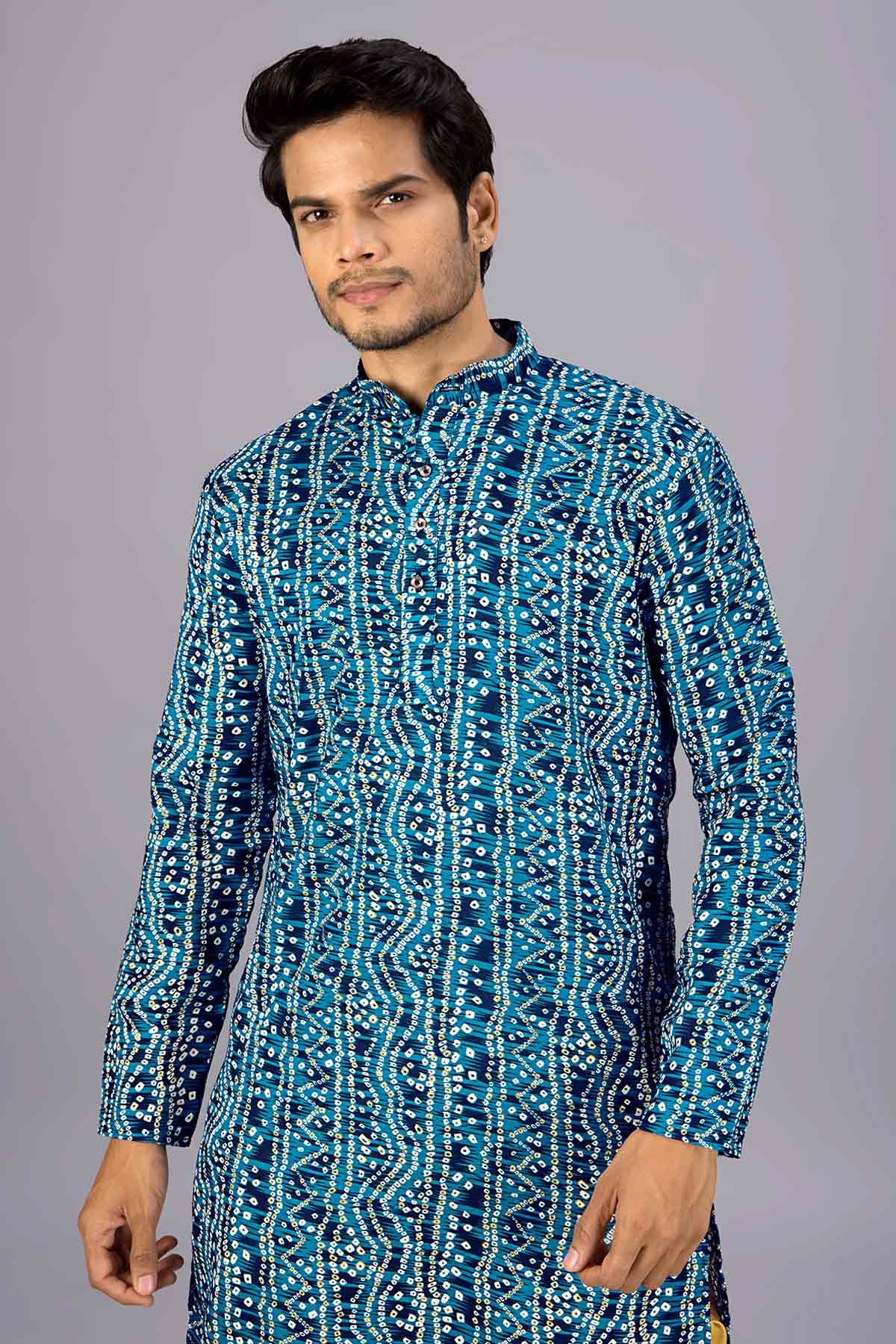 Petrol Blue Cotton Print Kurta