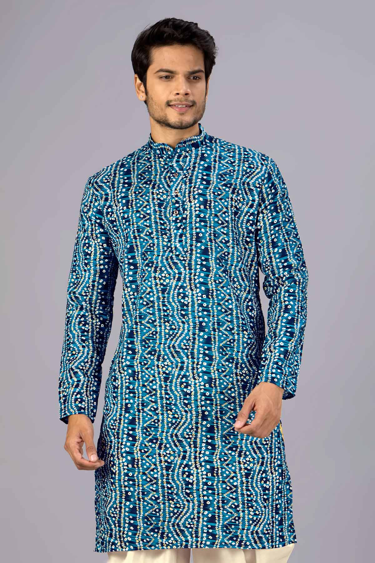 Buy Petrol Blue Cotton Print Kurta for women by Priyanka Jain online available at scrollnshops