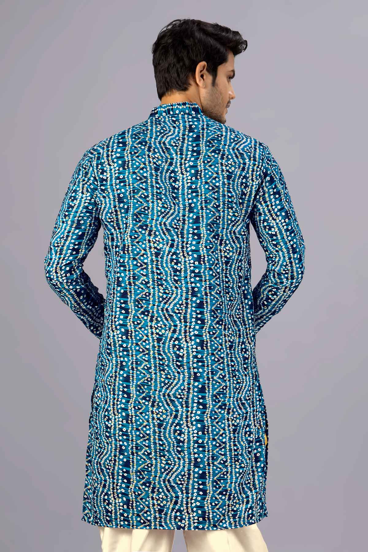 Petrol Blue Cotton Print Kurta