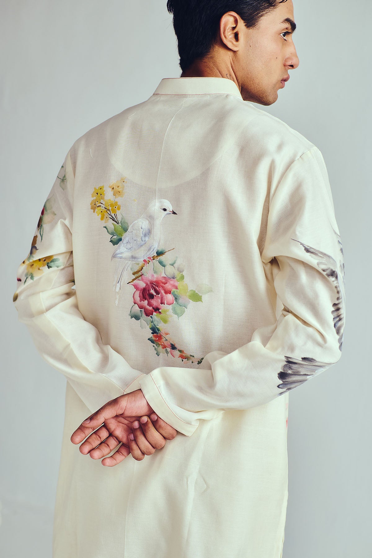 Pigeons Hand Painted Kurta Set