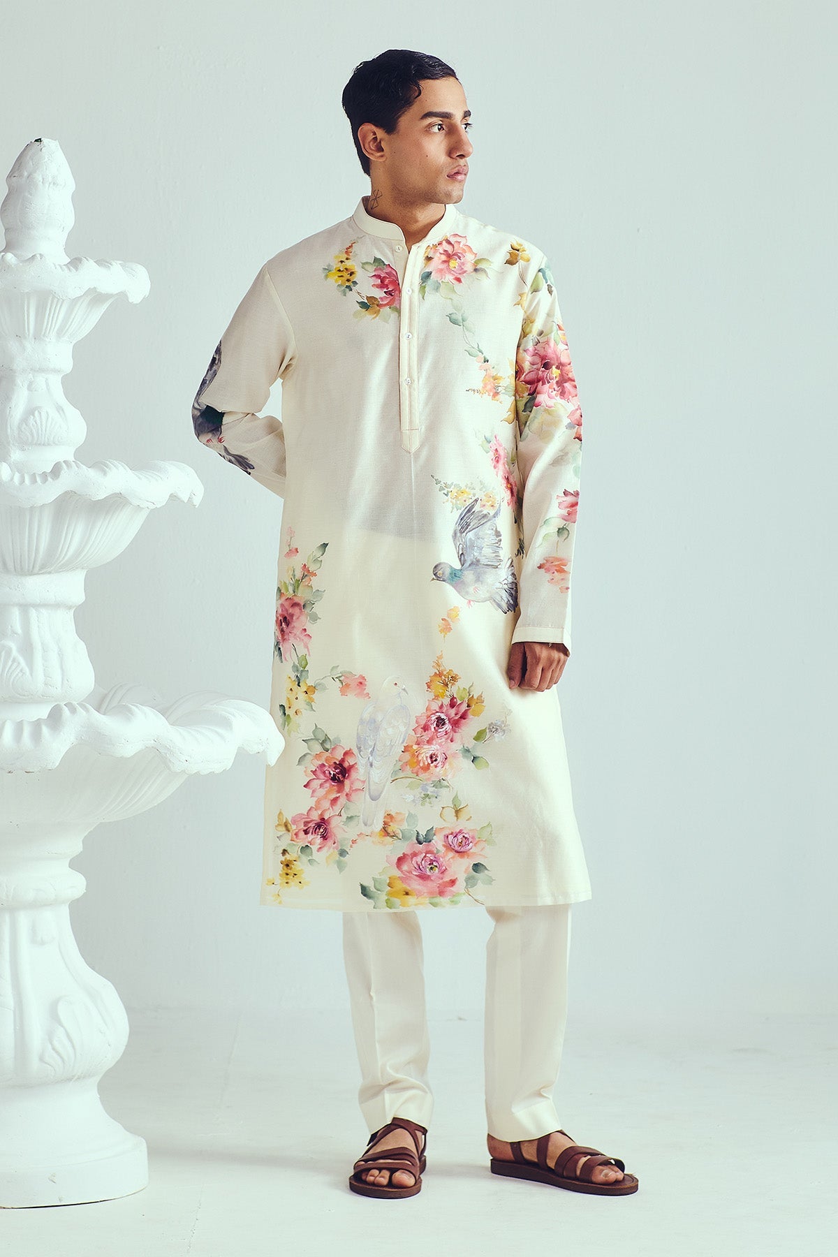 Buy Pigeons Hand Painted Kurta Set by WABI SABI for Men online at ScrollnShops