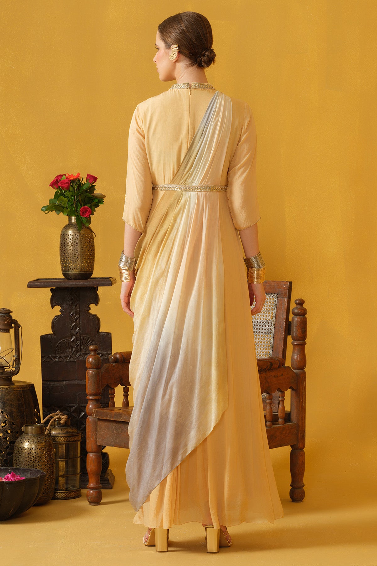 Pine Chiffon Ombre Drape Dress