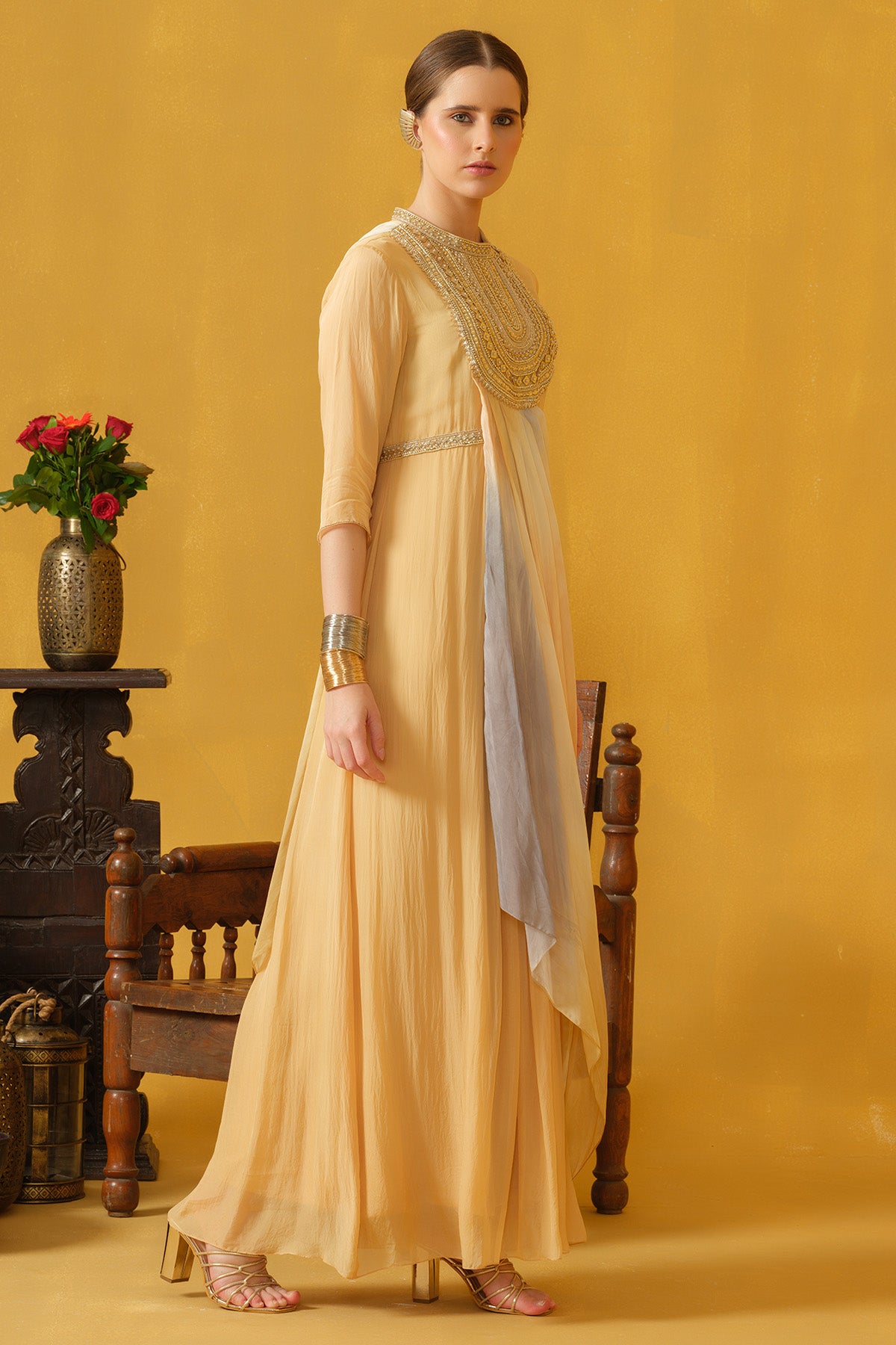 Pine Chiffon Ombre Drape Dress