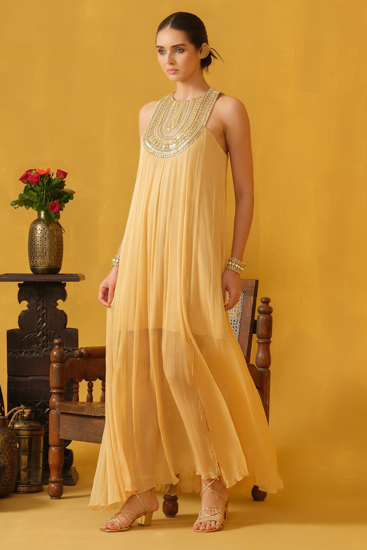 Pine Embellished Beads Dress