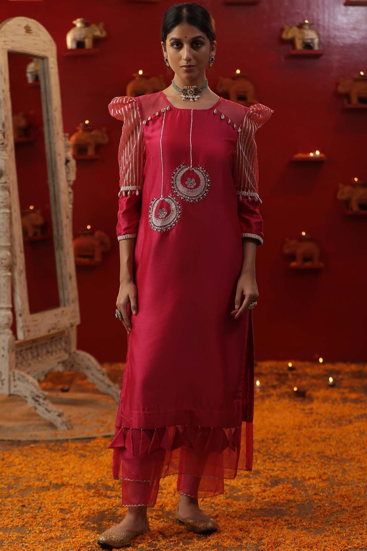 Pink Bali Embroidered Kurta Set