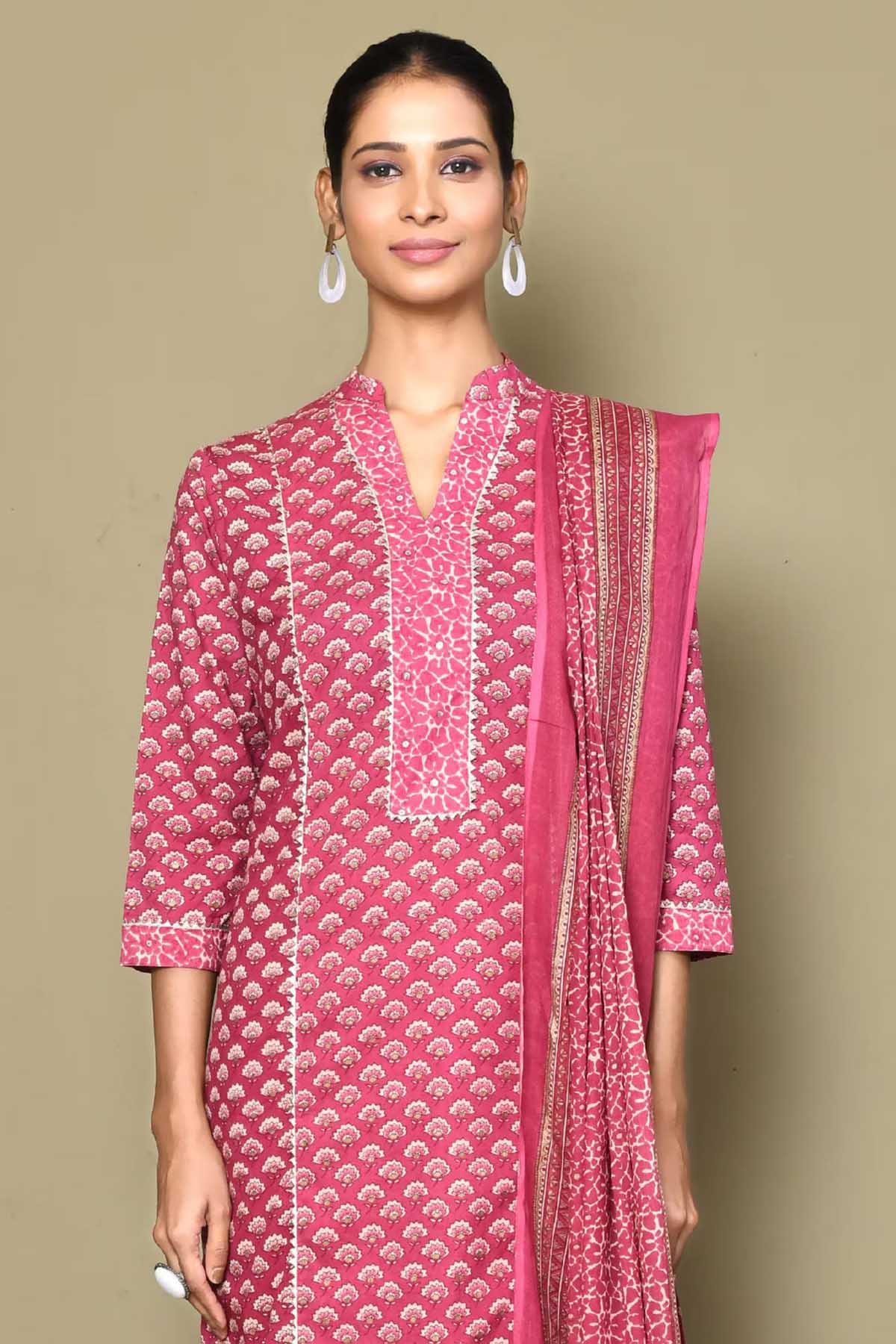 Pink Pure Cotton Print Kurta Set