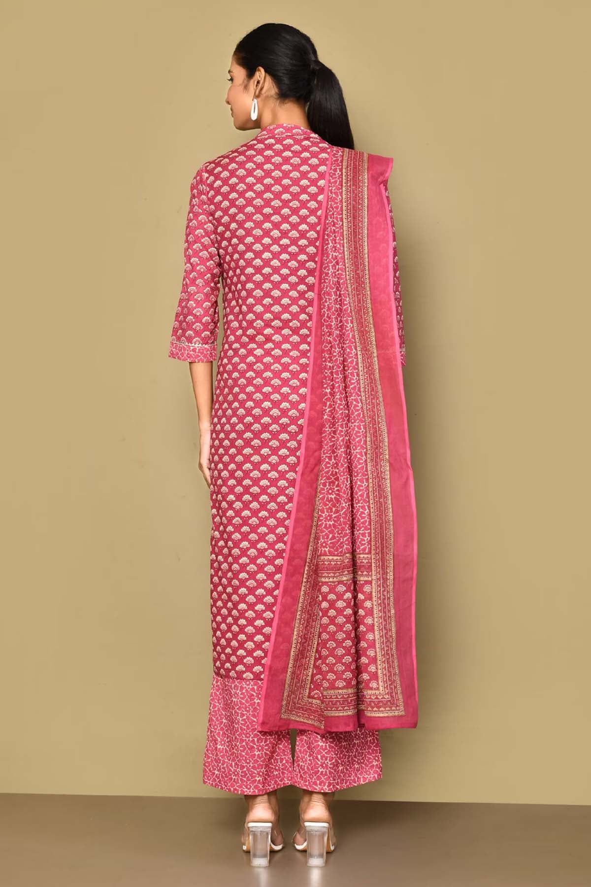 Pink Pure Cotton Print Kurta Set