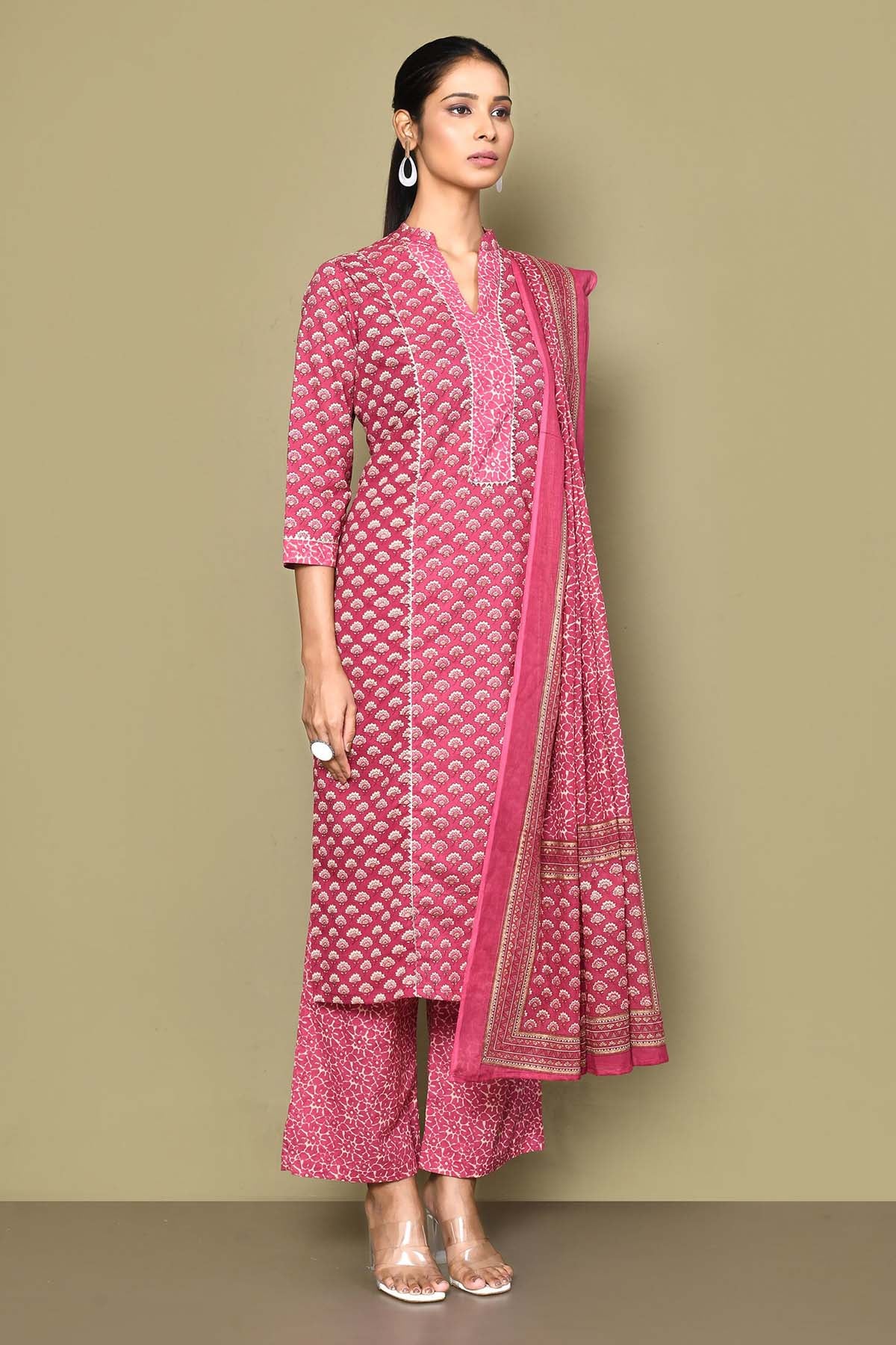 Pink Pure Cotton Print Kurta Set