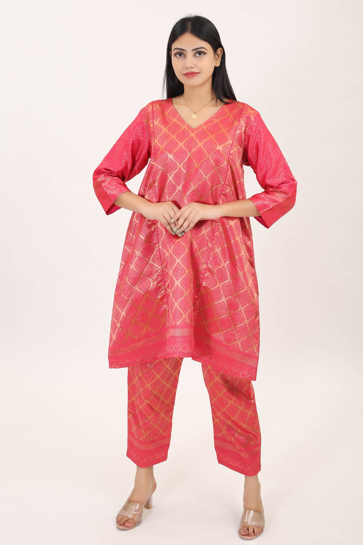 Pink Brocade Silk Kurta & Pants