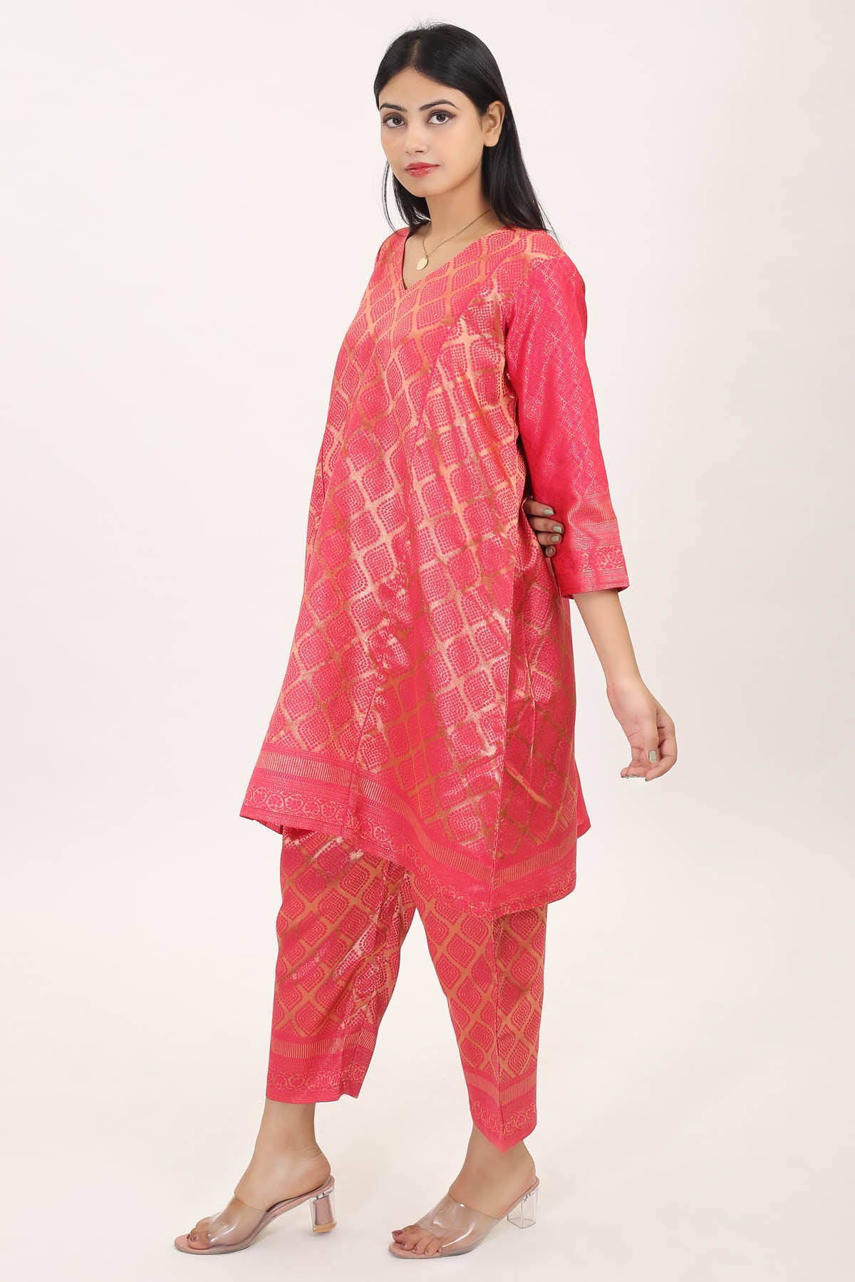 Pink Brocade Silk Kurta & Pants