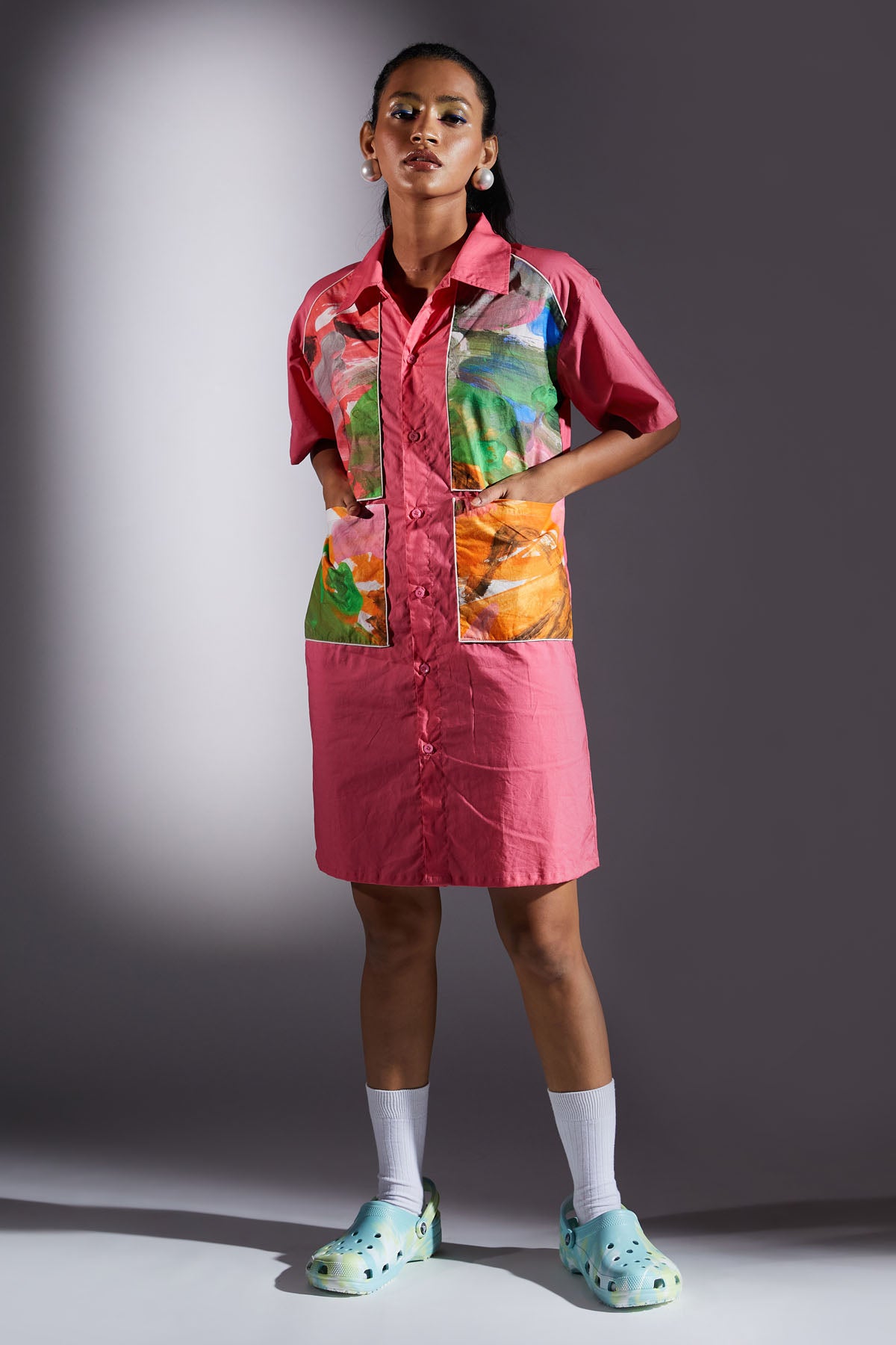 Pink Button Up Shirt Dress