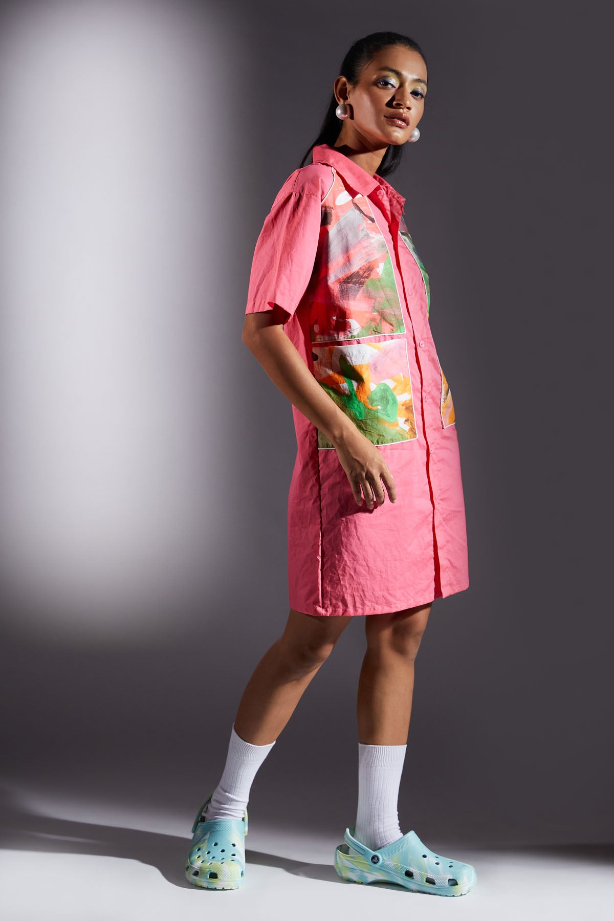 Pink Button Up Shirt Dress