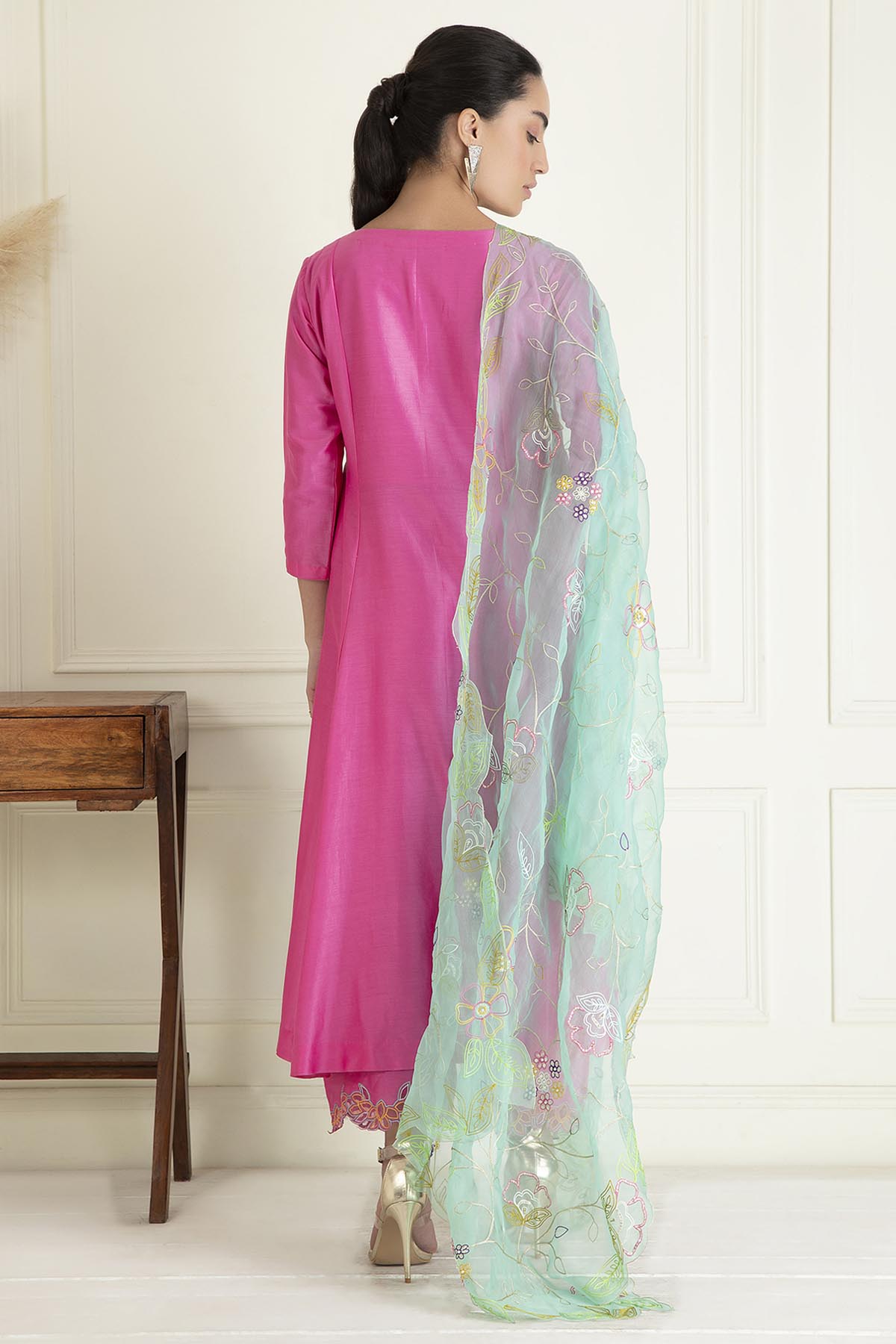 Pink Chanderi Anarkali Set