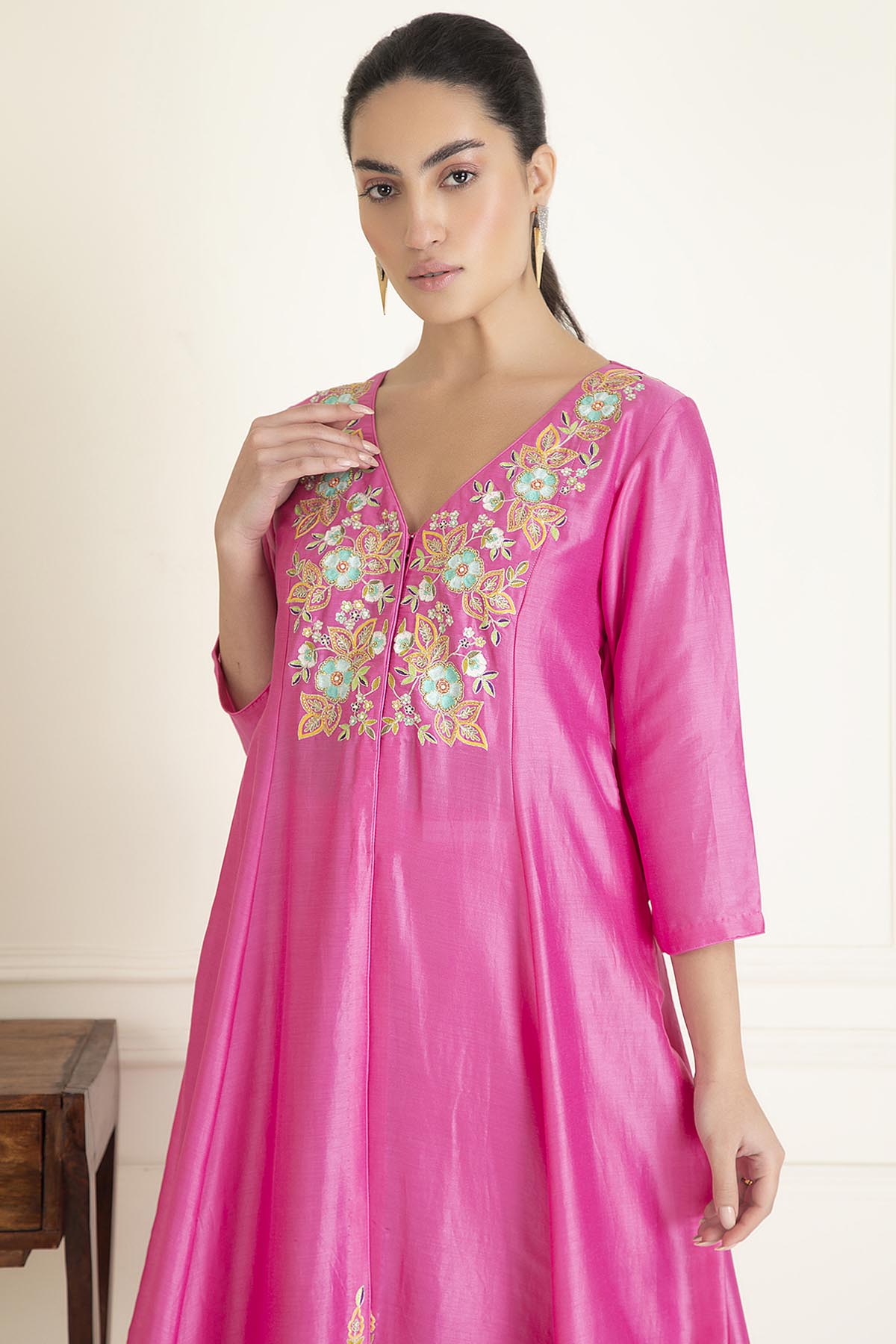 Pink Chanderi Anarkali Set
