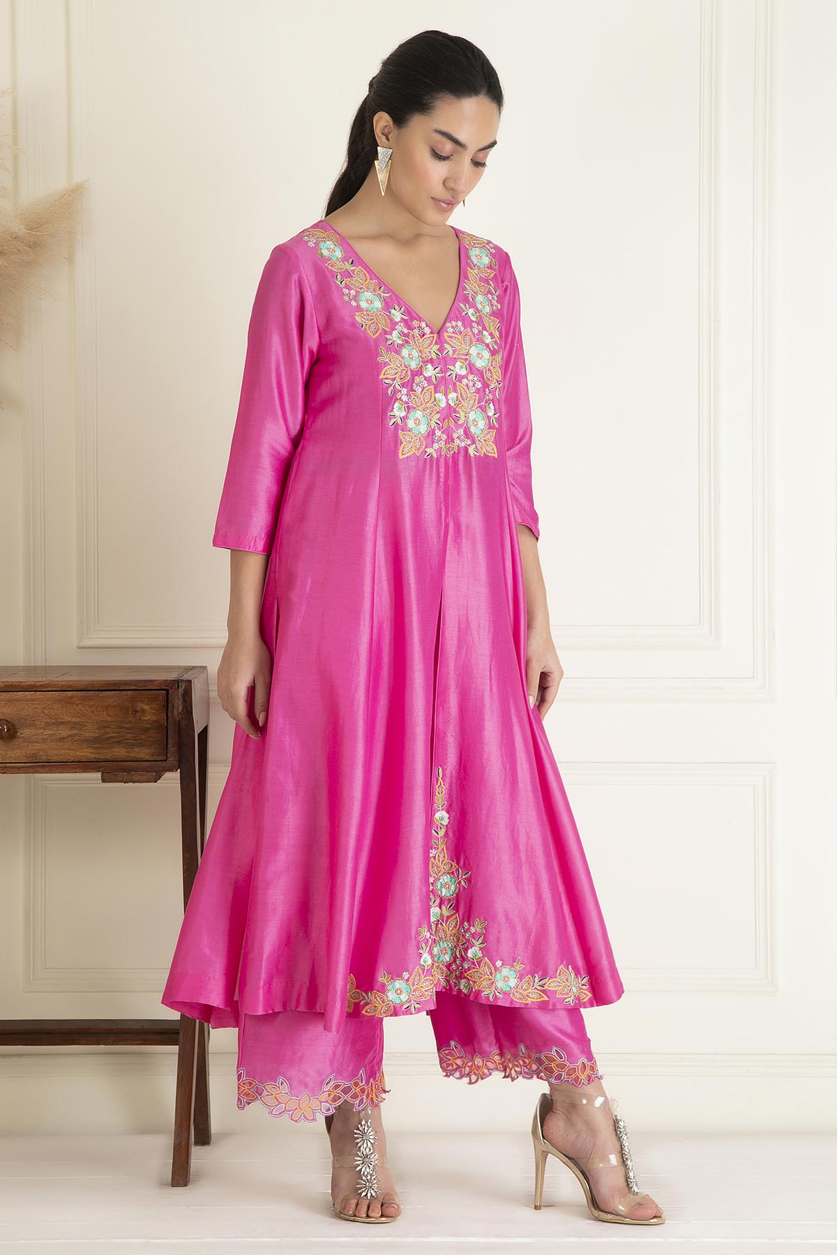 Pink Chanderi Anarkali Set