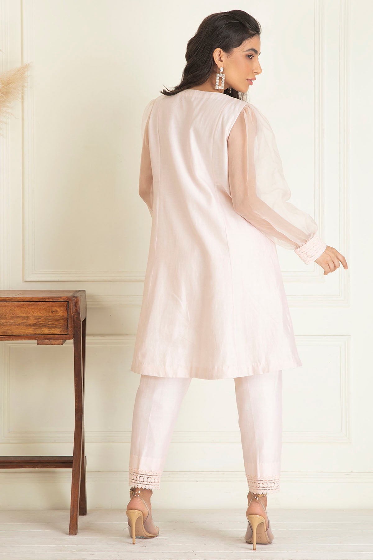 Pink Chanderi Flared Kurta Set