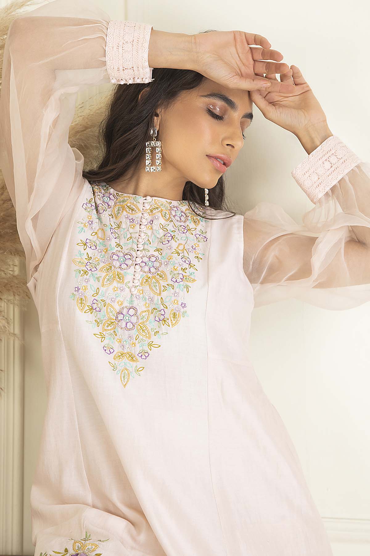 Pink Chanderi Flared Kurta Set