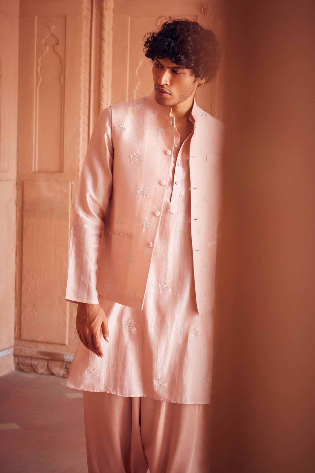 Pink Chanderi Silk Bandi Set