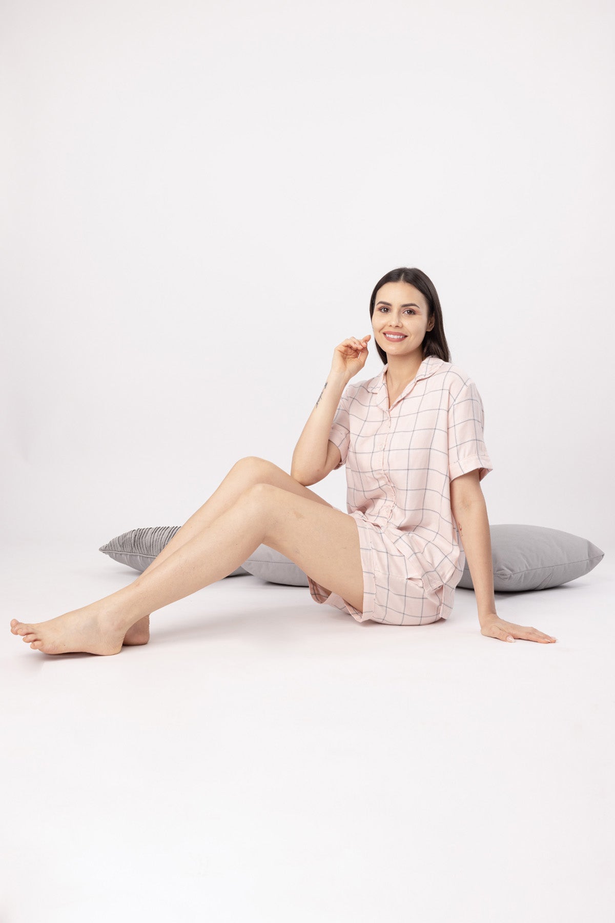 Pink Checkered Shorts Set