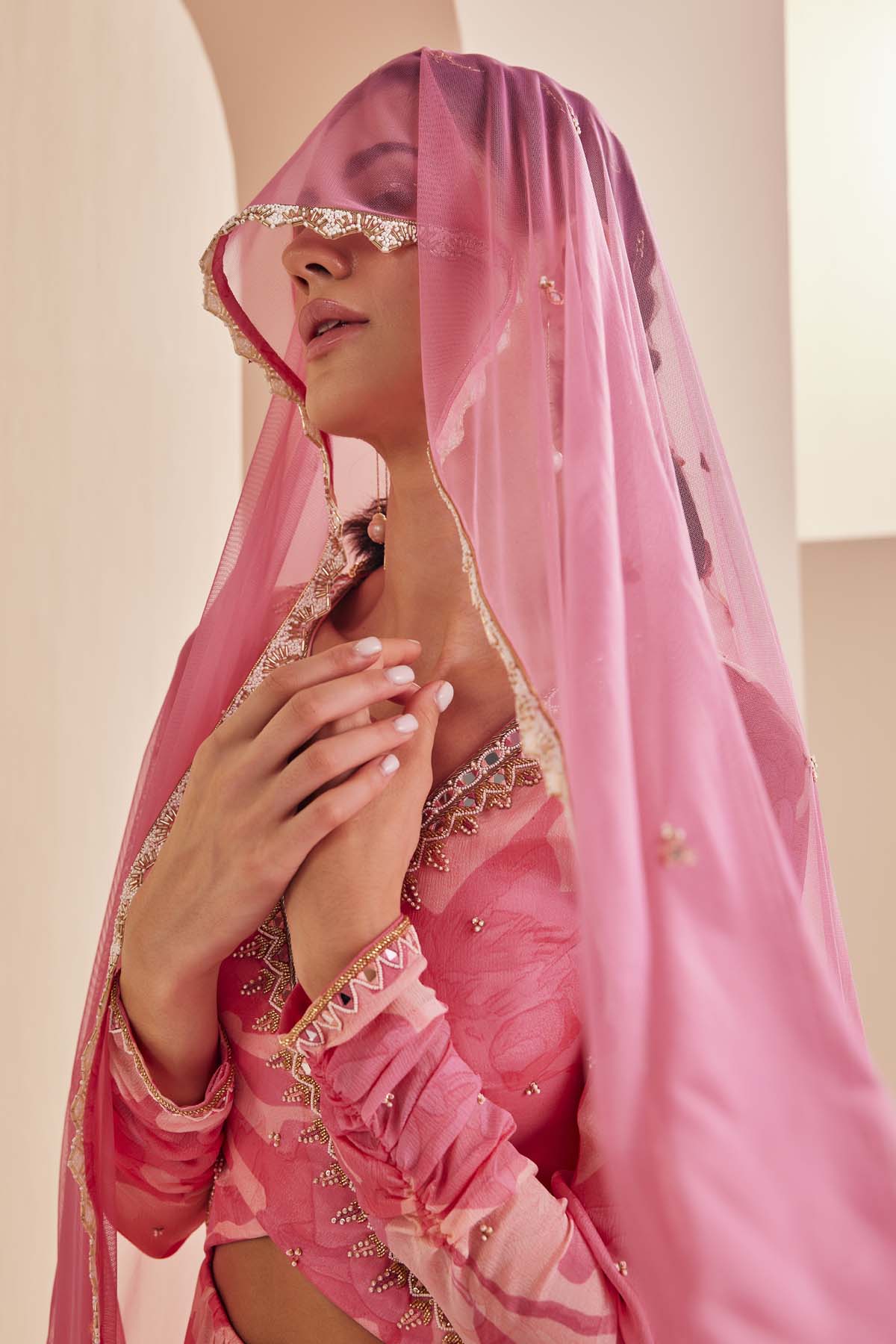 Pink Chiffon Abstract Print Anarkali Set