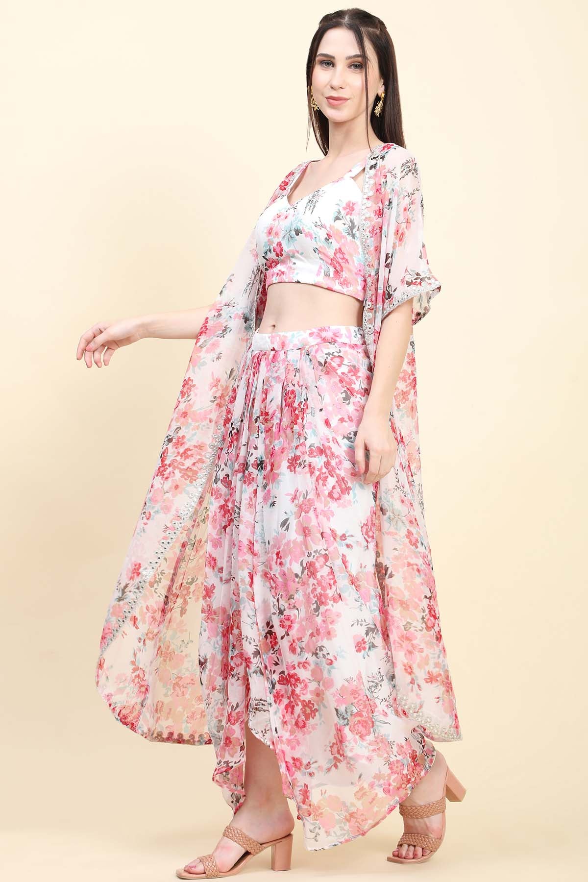 Pink Chiffon Cape Set