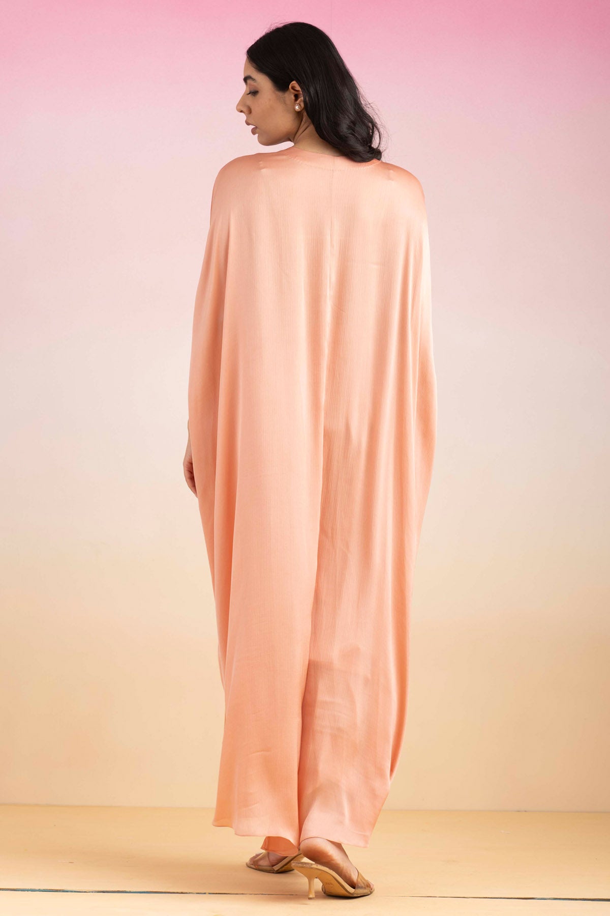 Pink Chiffon Crystal Kaftan Set
