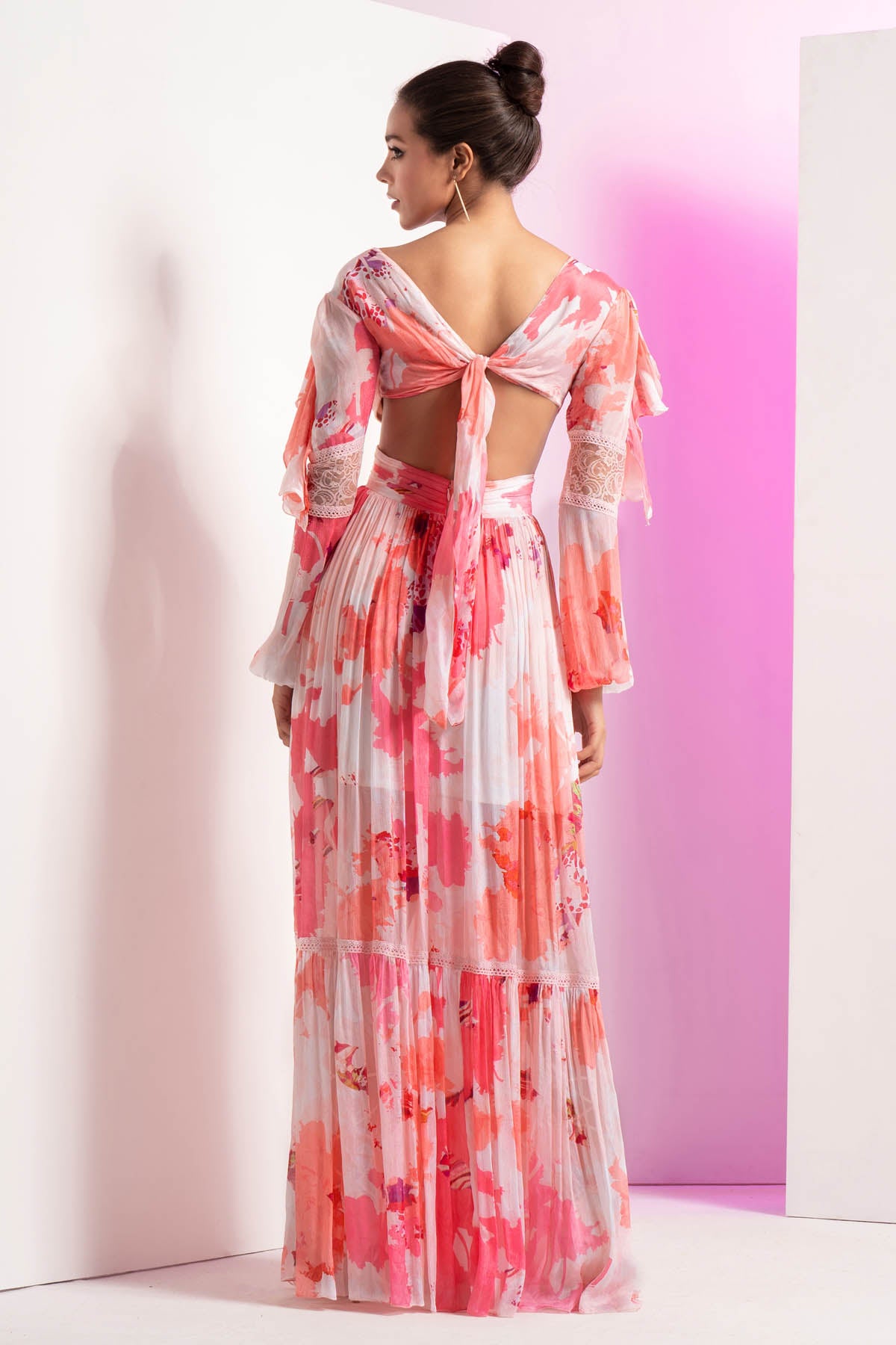 Pink Chiffon Cut-Out Dress