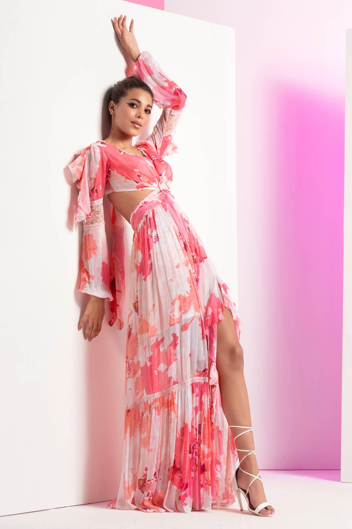 Pink Chiffon Cut-Out Dress