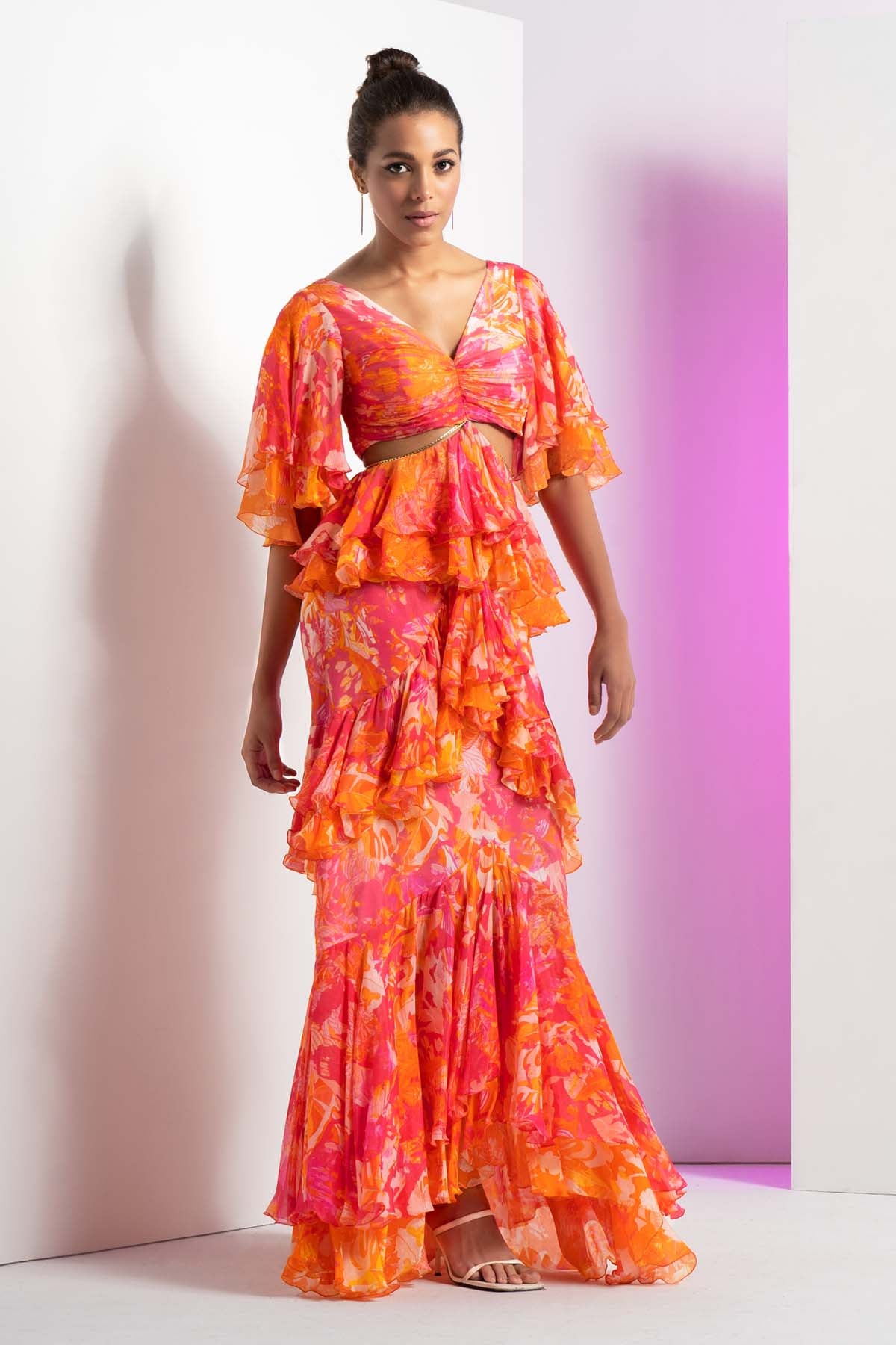 Pink Chiffon Layered Dress