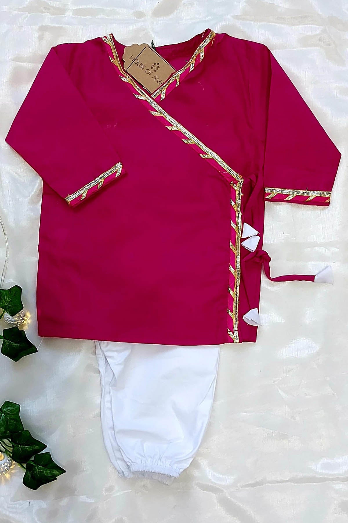 Pink Cotton Angrakha Set