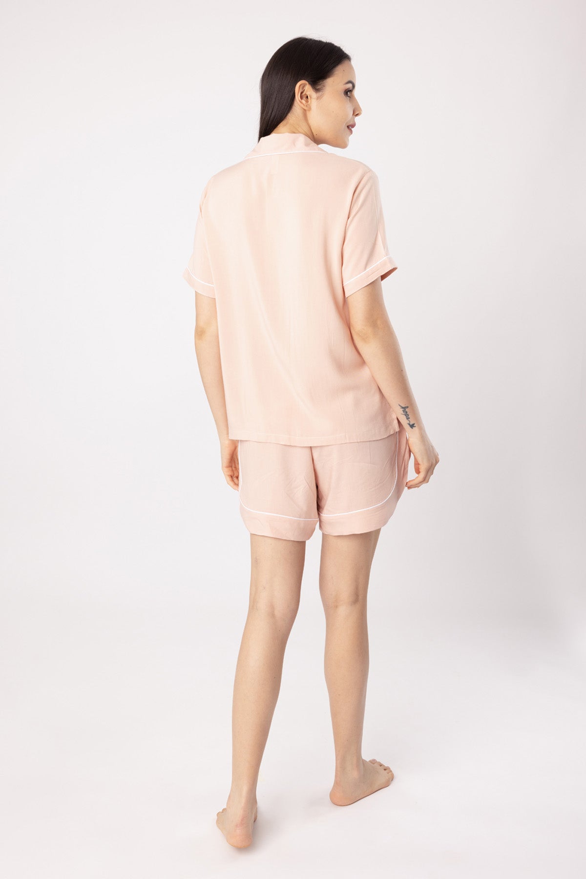 Pink Cotton Blend Shorts Set