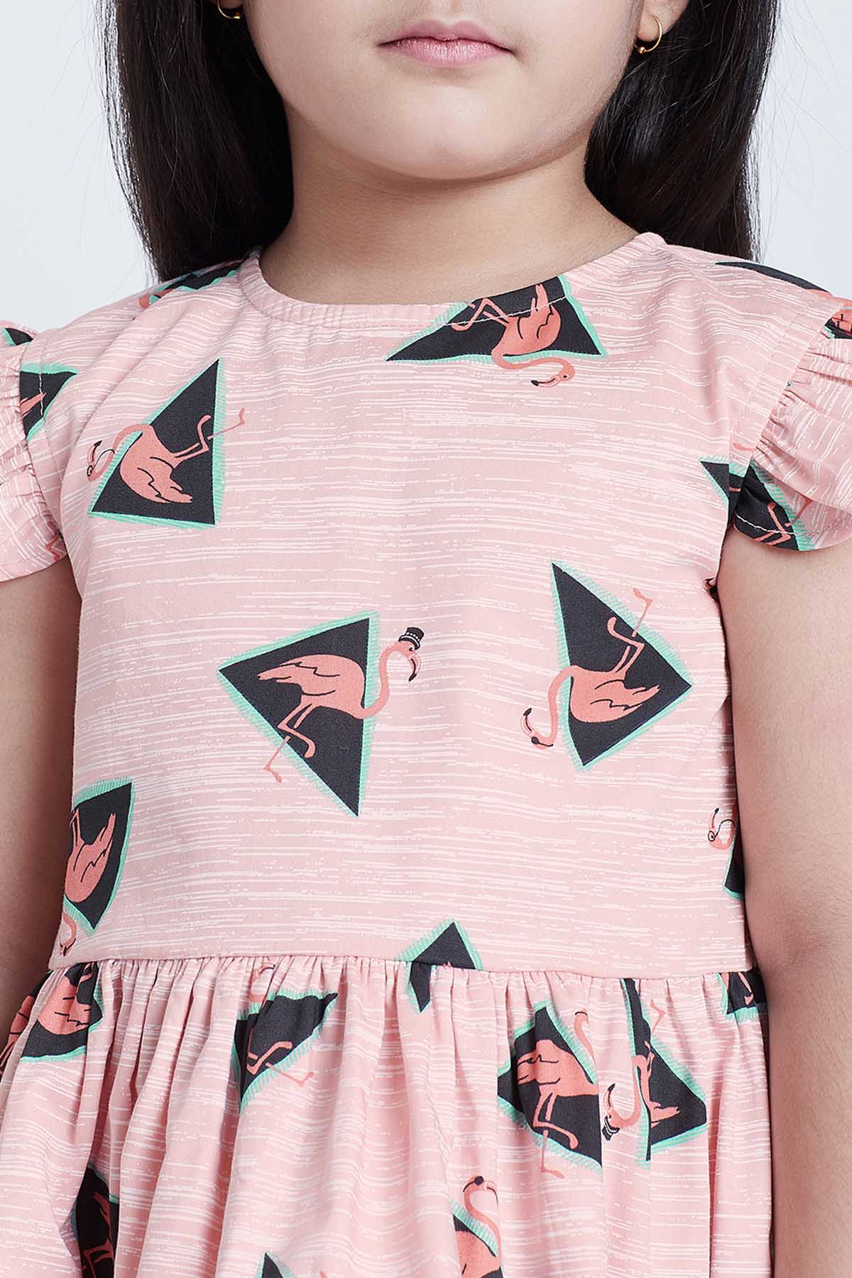 Pink Cotton Flamingo Print Dress
