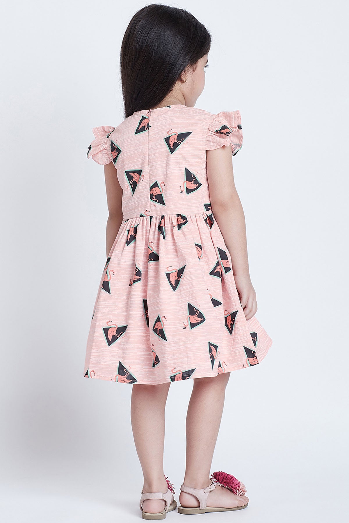 Pink Cotton Flamingo Print Dress