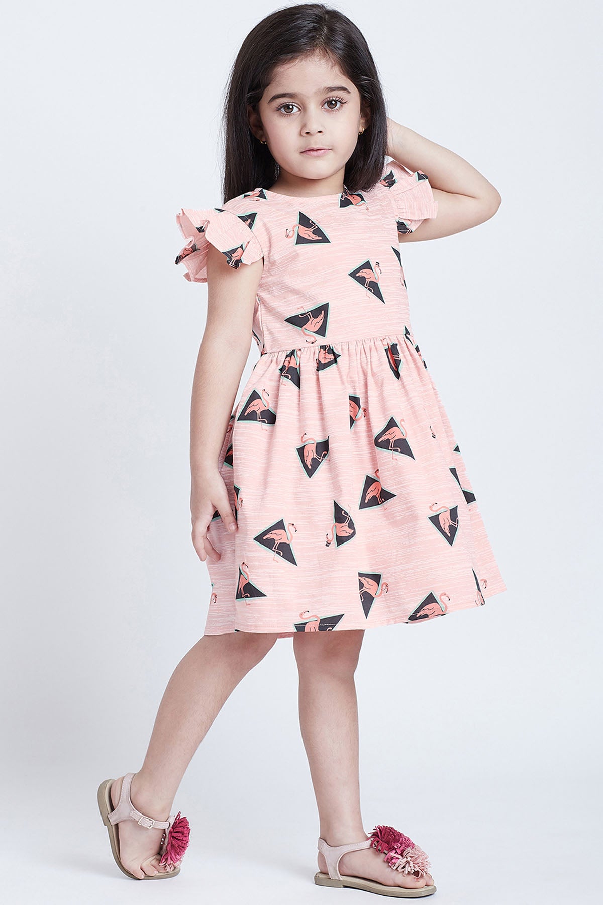 Pink Cotton Flamingo Print Dress