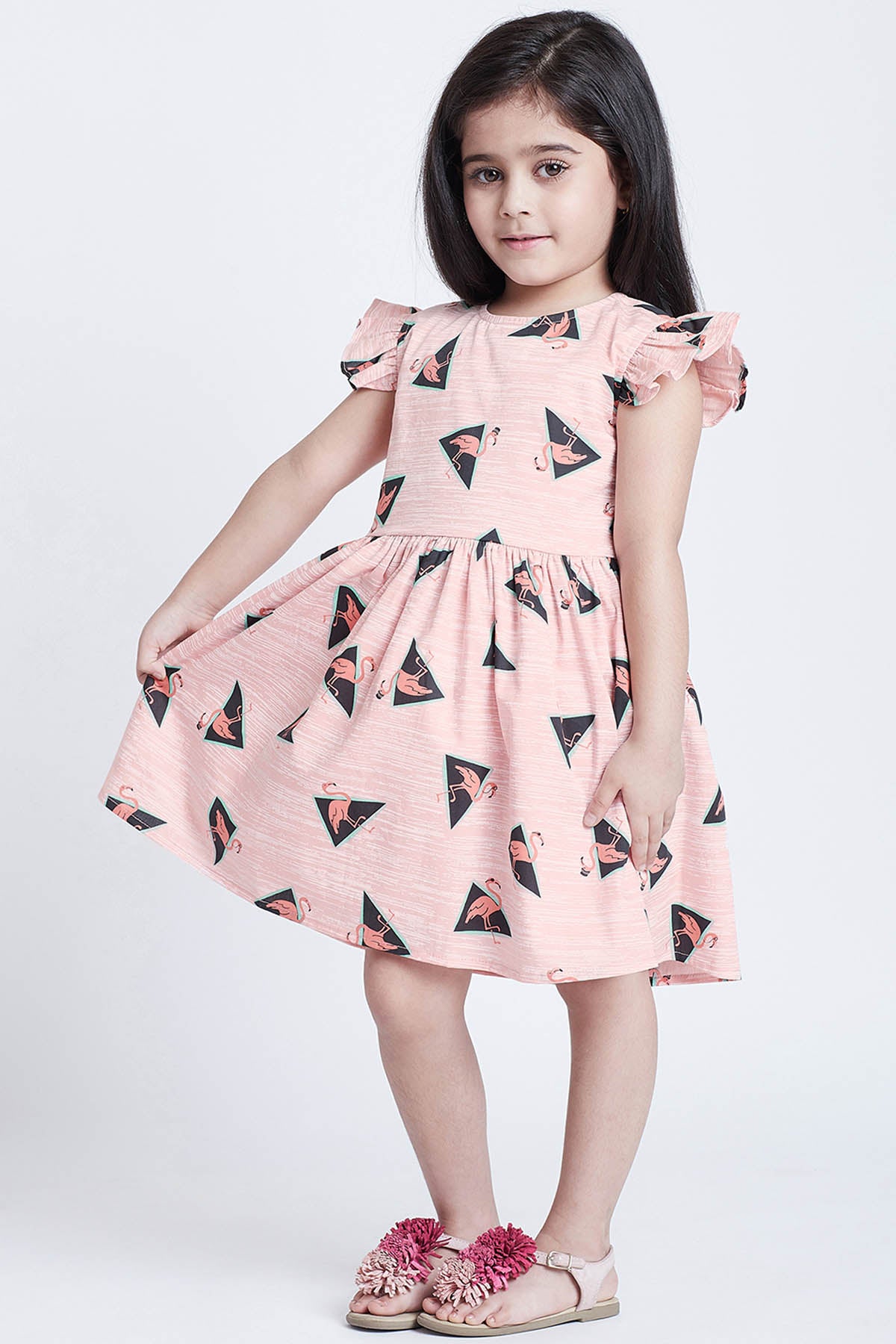 Pink Cotton Flamingo Print Dress