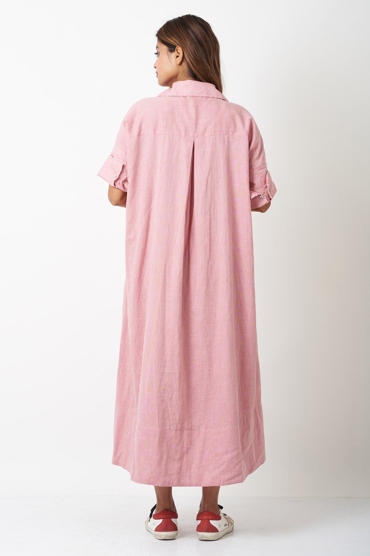 Pink Cotton Flowy Shirt Dress