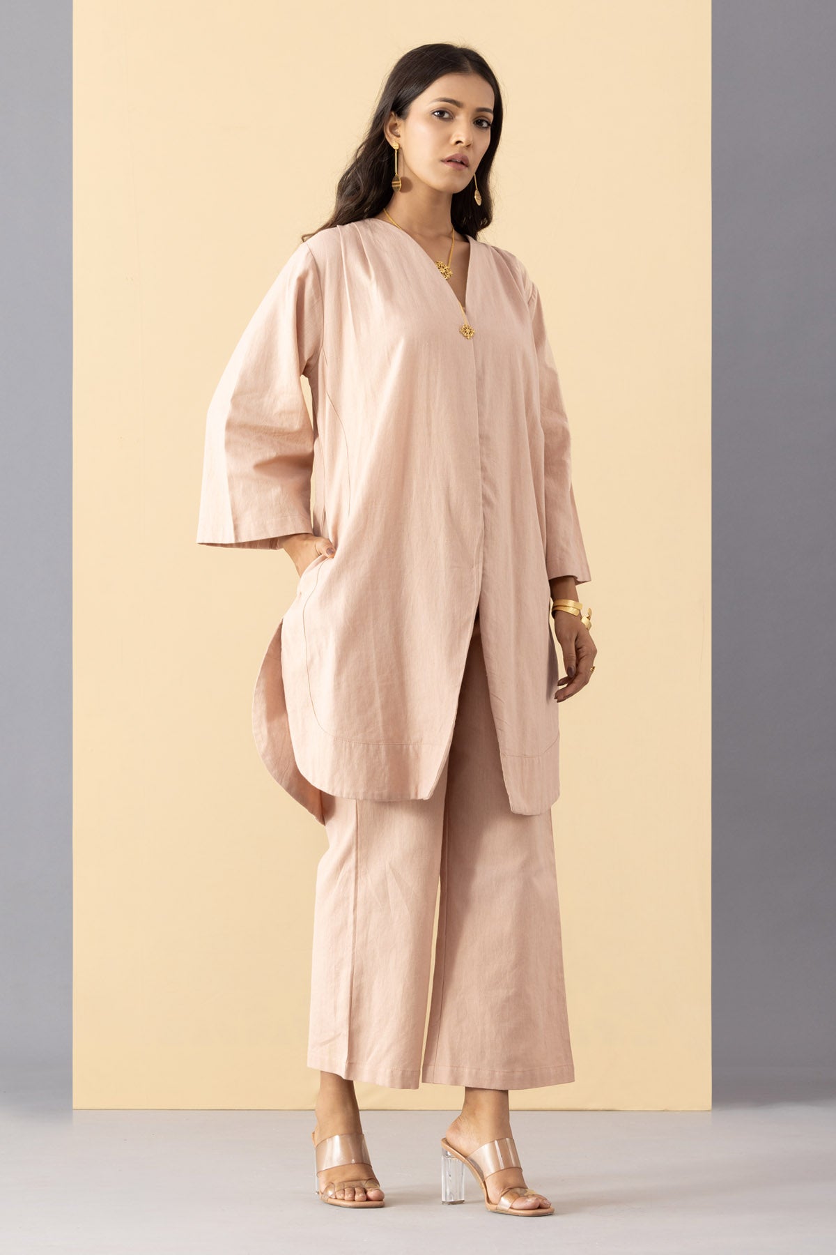 Pink Cotton Jacket Tunic & Pants