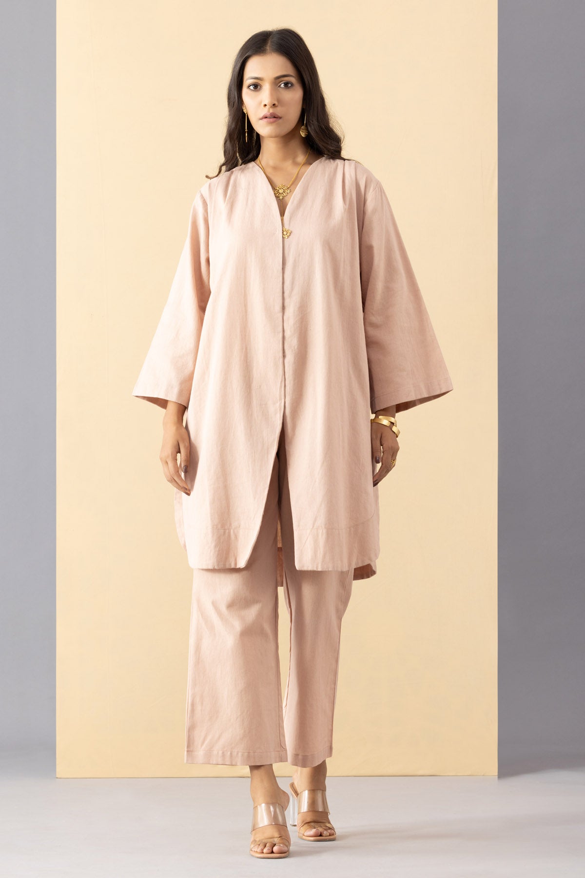 Pink Cotton Jacket Tunic & Pants