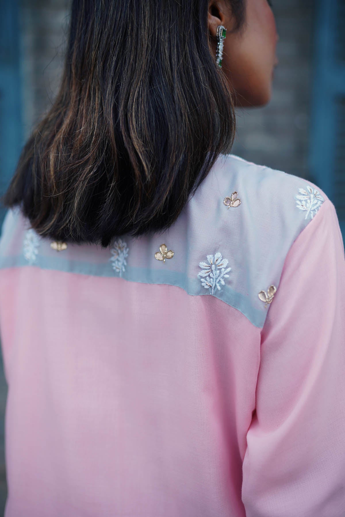 Pink Cotton Pearl & Sequins Kurti