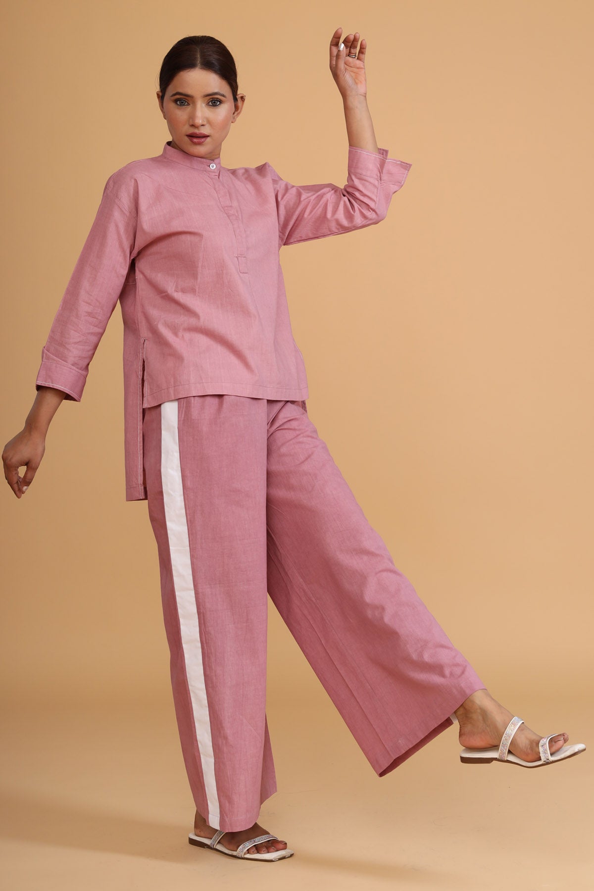 Pink Cotton Poplin High Low Top