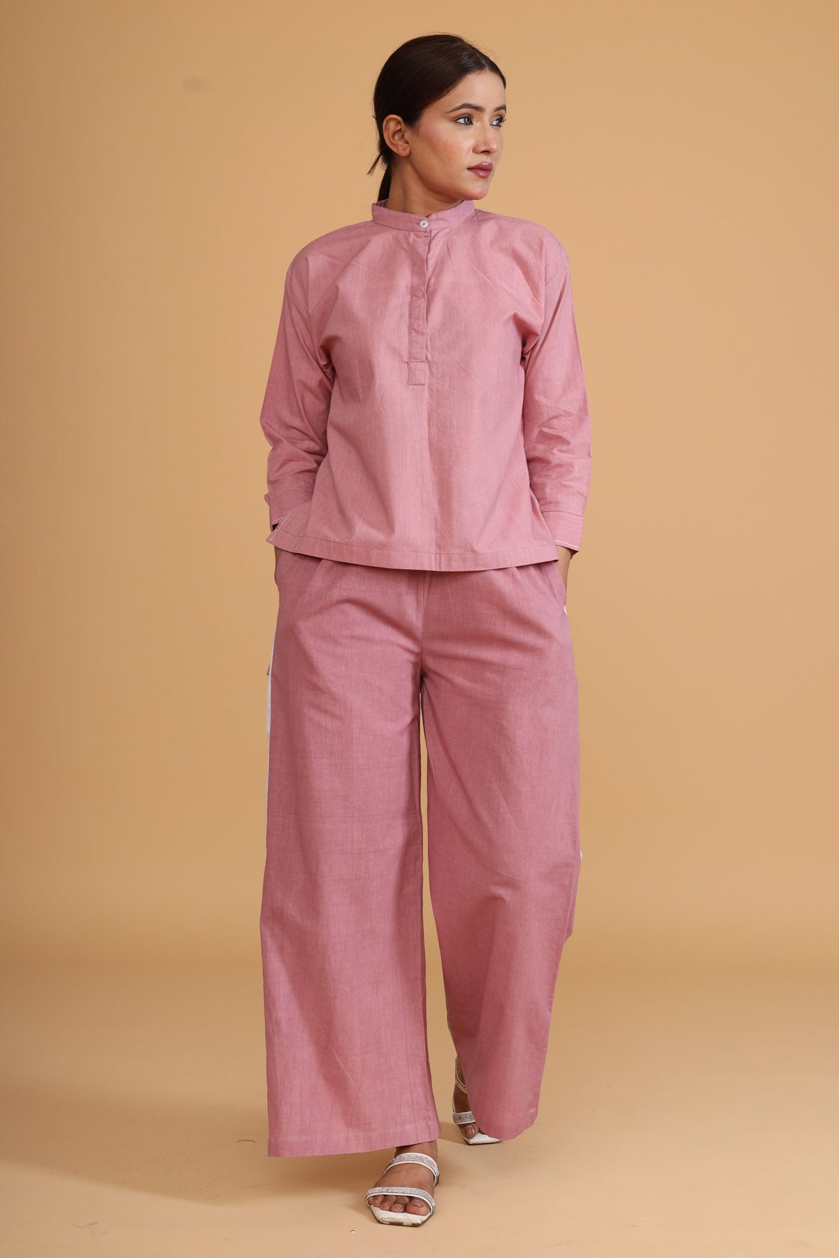 Pink Cotton Poplin High Low Top