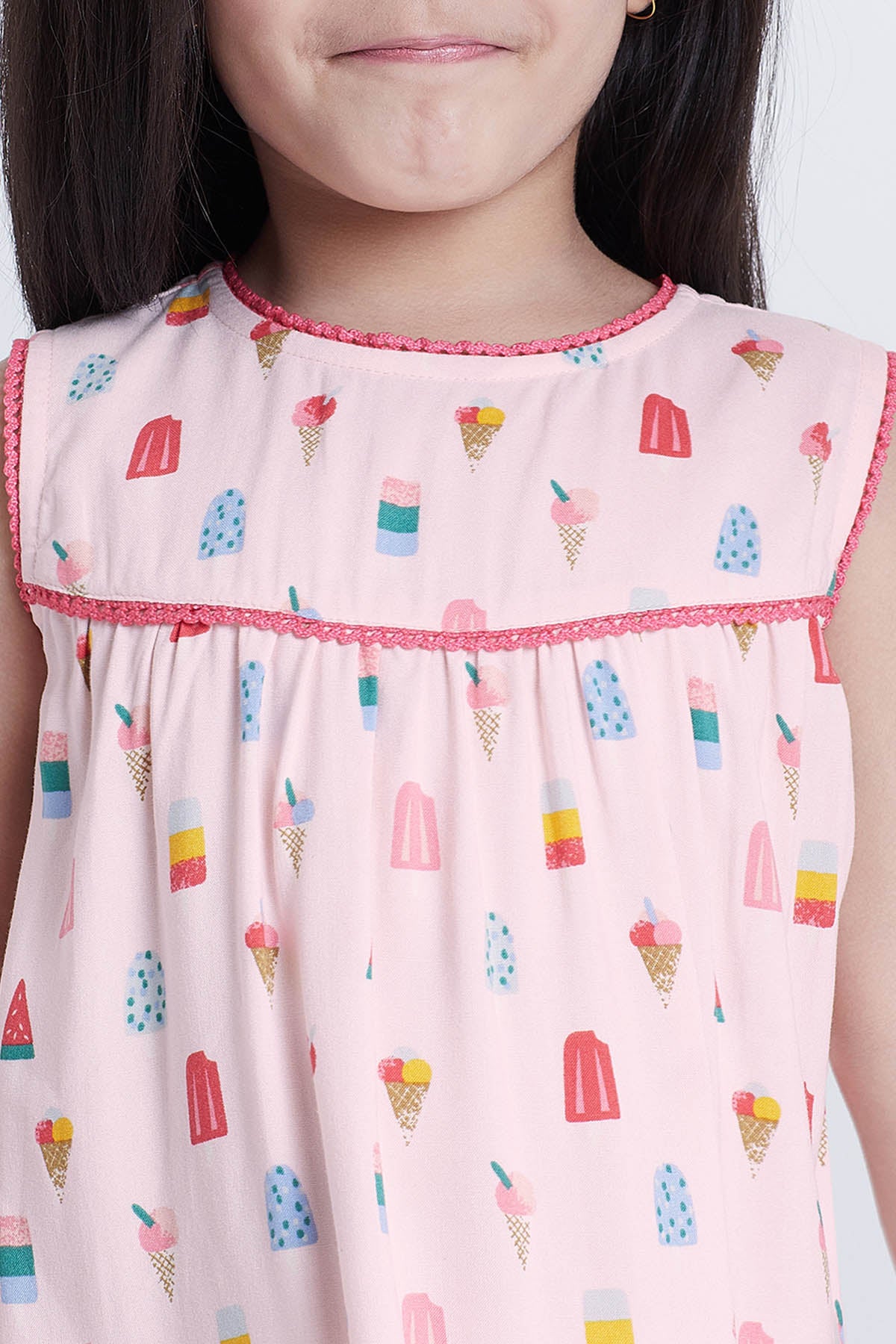 Pink Cotton Printed Midi Dress