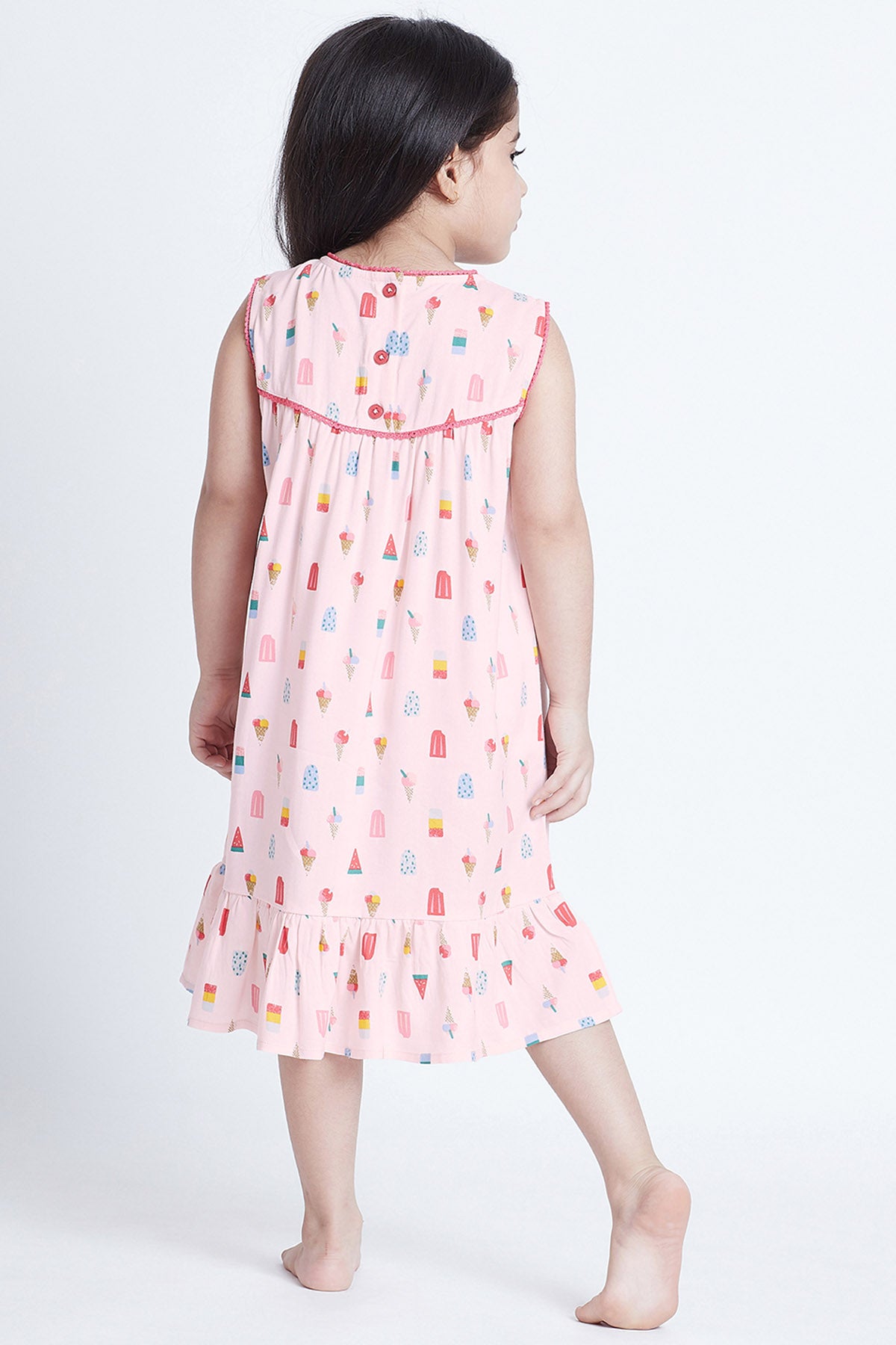 Pink Cotton Printed Midi Dress