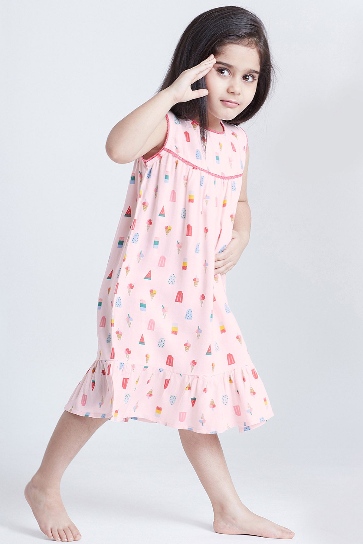 Pink Cotton Printed Midi Dress