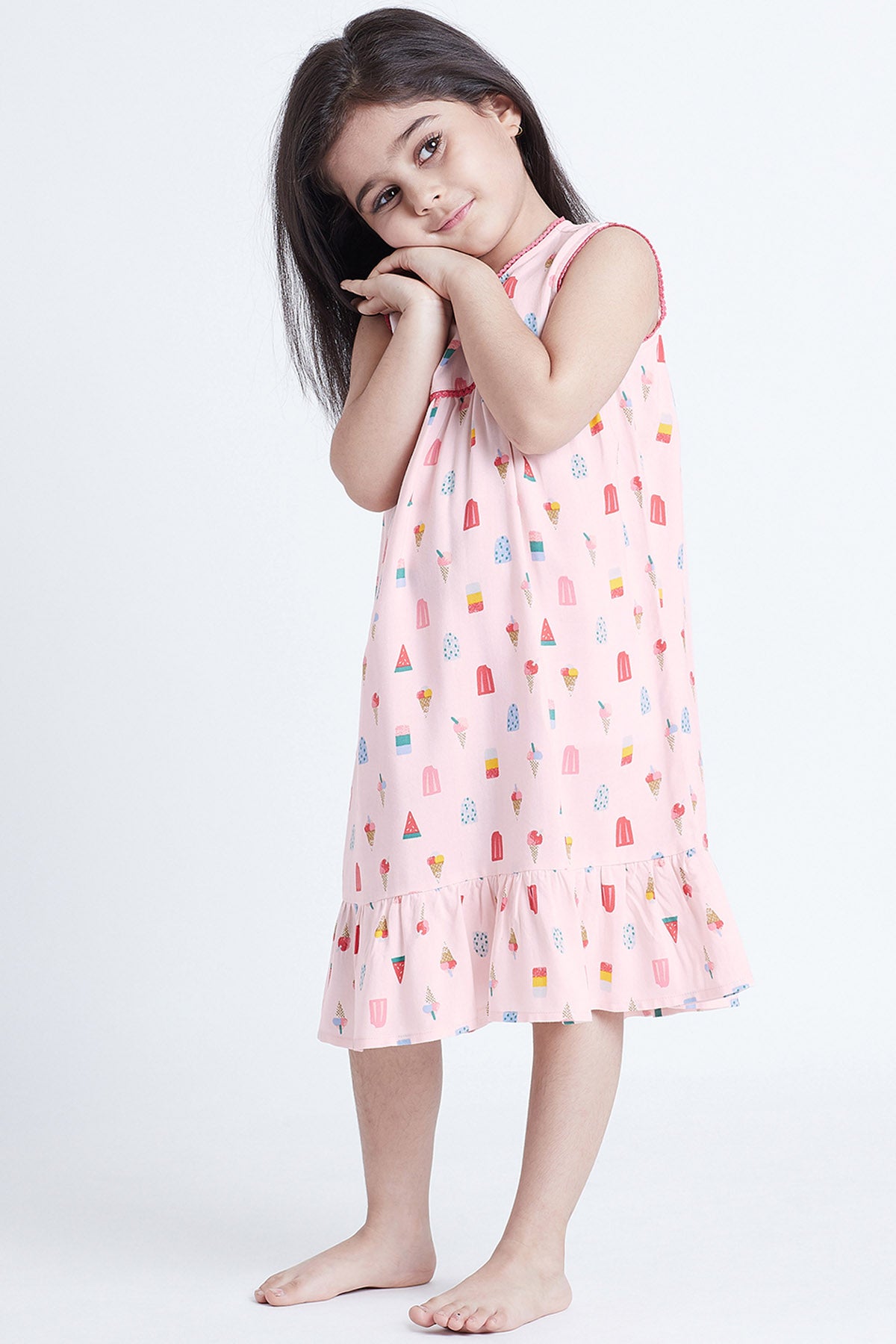 Pink Cotton Printed Midi Dress