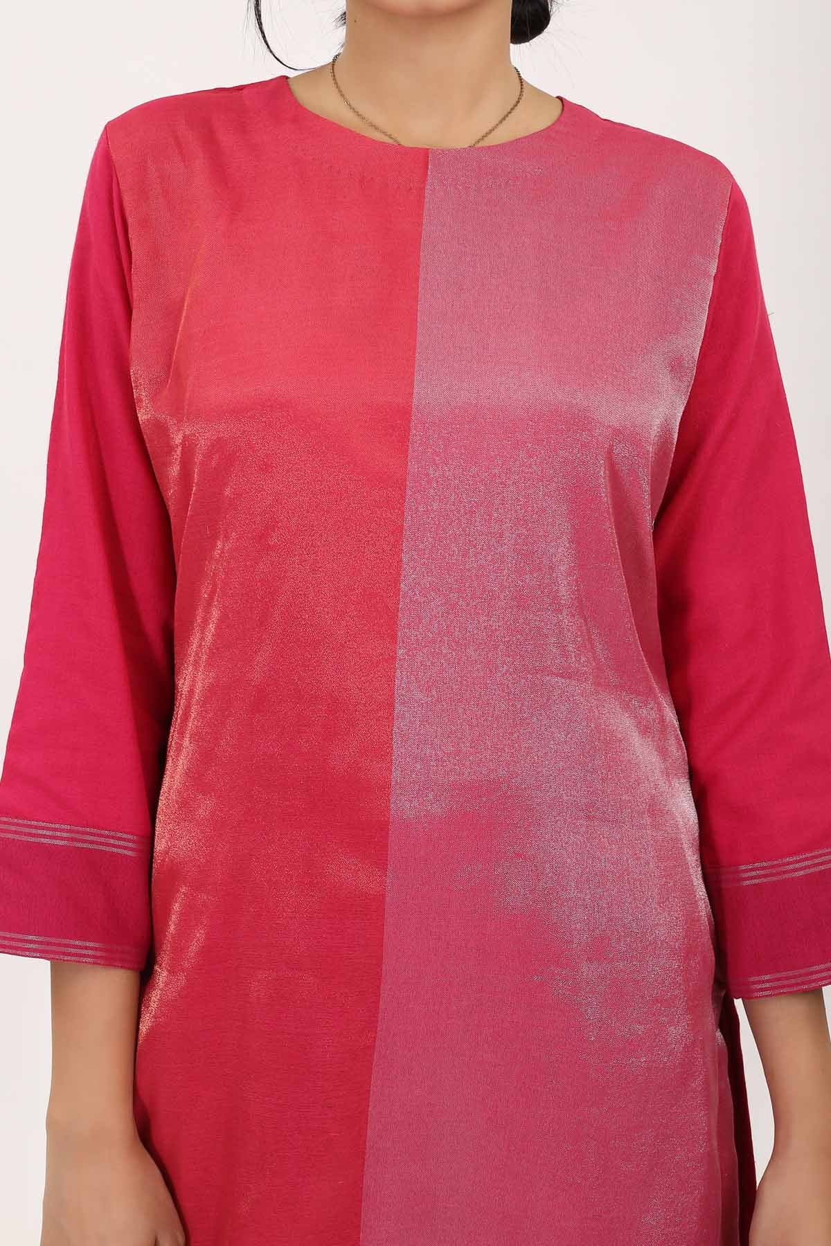 Pink Cotton Zari Kurta & Pants