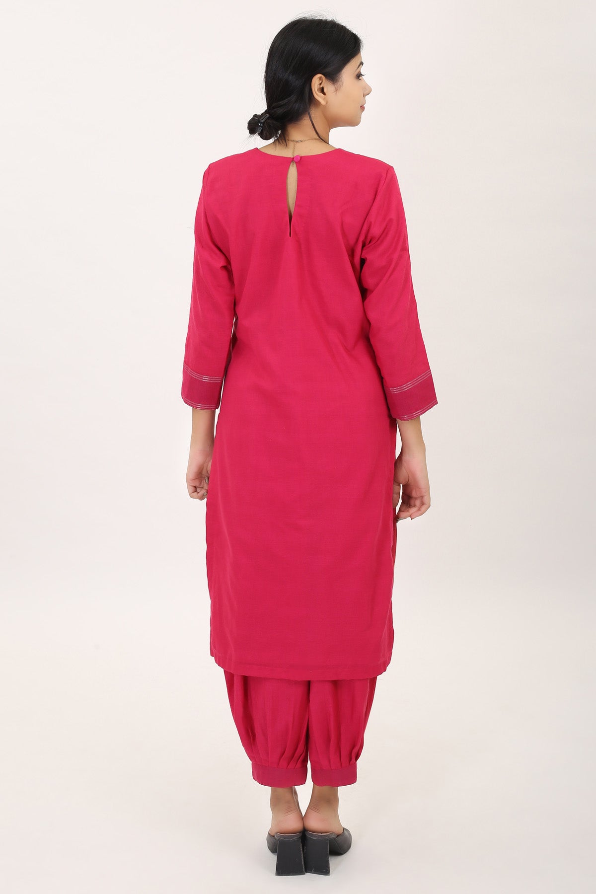 Pink Cotton Zari Kurta & Pants